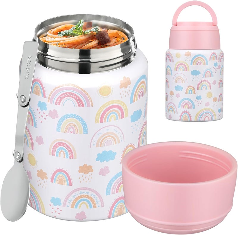Haweek Soup Thermo for Hot Food Kids 16oz Insulated Food Jar Leakproof Thermo Lunch Container for Kids Wide-Mouth Stainless Steel Lunch Box for School with Handle Folding Spoon(3+)​ - Image 1